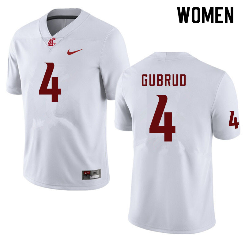 Women #4 Gage Gubrud Washington State Cougars College Football Jerseys Sale-White - Click Image to Close